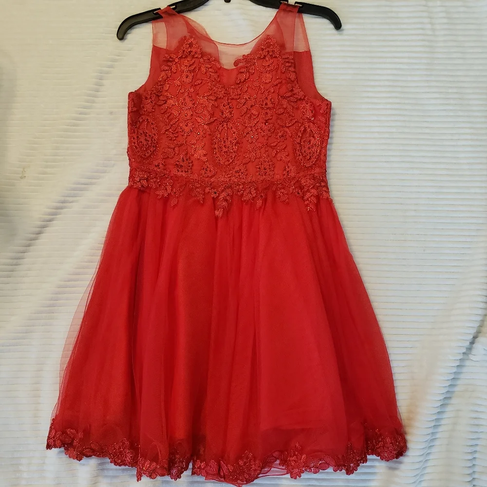 Blush By Us Angels Elegant Red Lace Kids Dress Size 14